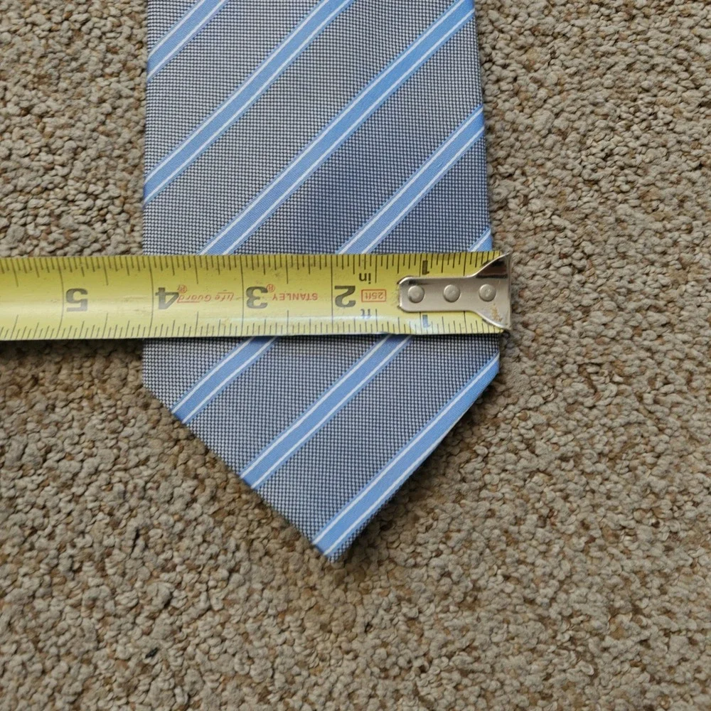 Ermenegildo Zegna Silk Tie Blue Gray Striped Made‎ in Italy Mens Classic Necktie